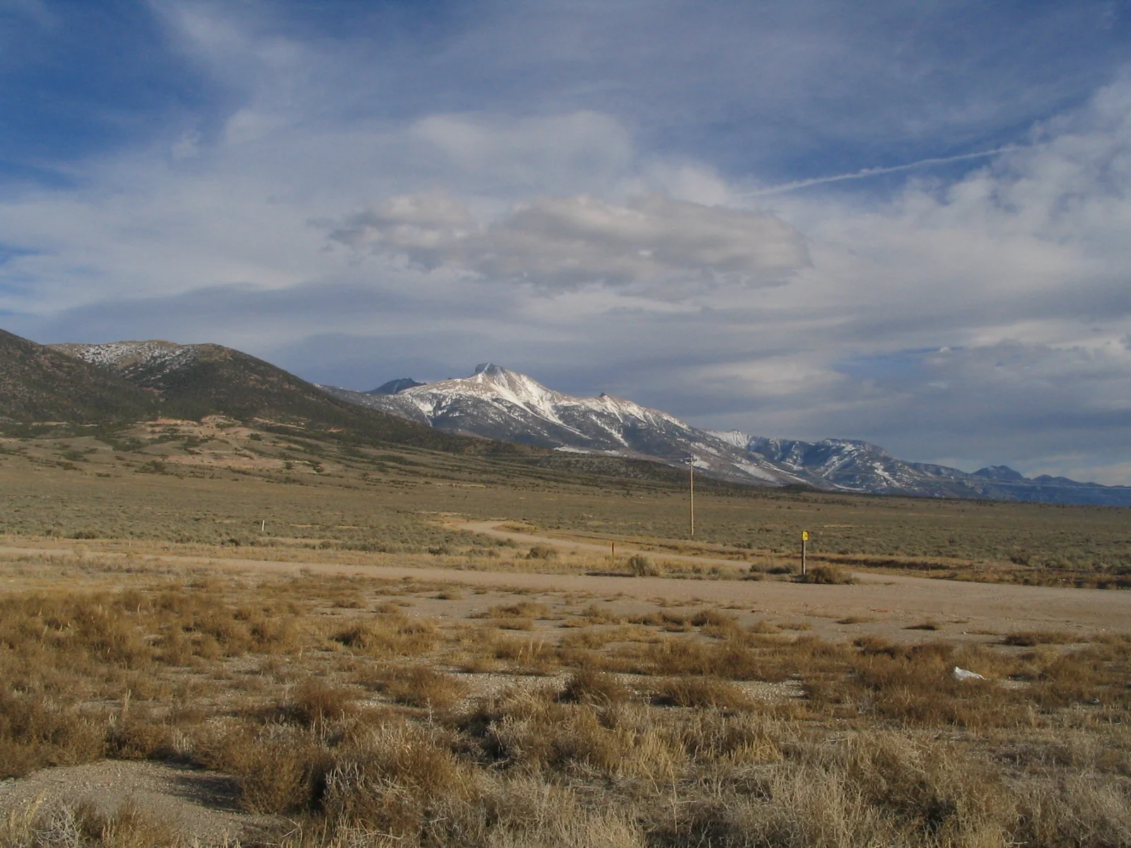 Snow-capped Wheeler Peak above the Great Basin sagebrush near US 50 in Nevada